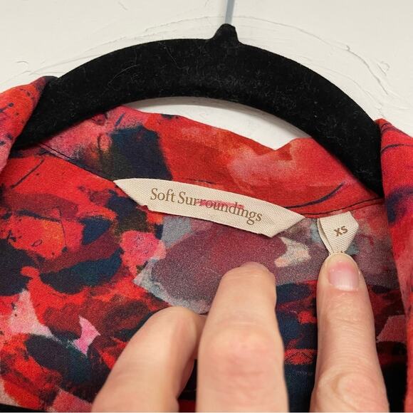 Soft Surroundings Red Blue Abstract Floral Print Boho Blouse Womens Xs Fall Top - Picture 6 of 8